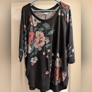 Maurices lightweight 3/4 sleeve, XL sweater, black with flower pattern.